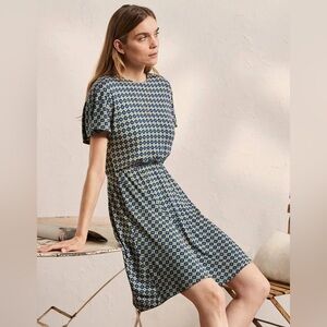 Boden Geometric Print Short Sleeve Dress Blue Green Size US 12R (UK 16R)